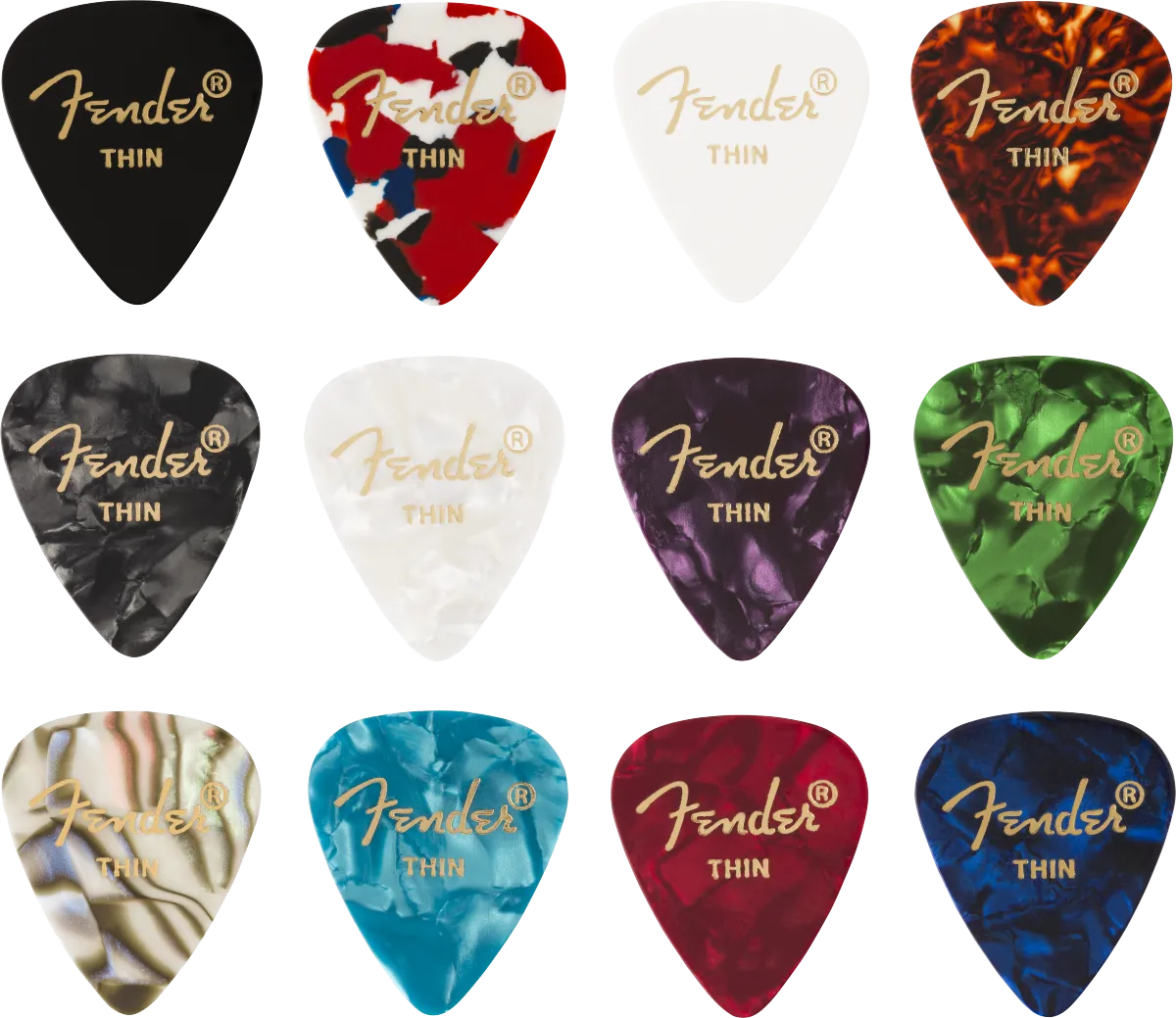 Fender 351 Celluloid Medley (12) Thin Picks