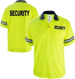 First Class Men's High Visibility Regular Fit Security and Plain Polo Shirt with Reflective Stripes Yellow/Lime ANSI