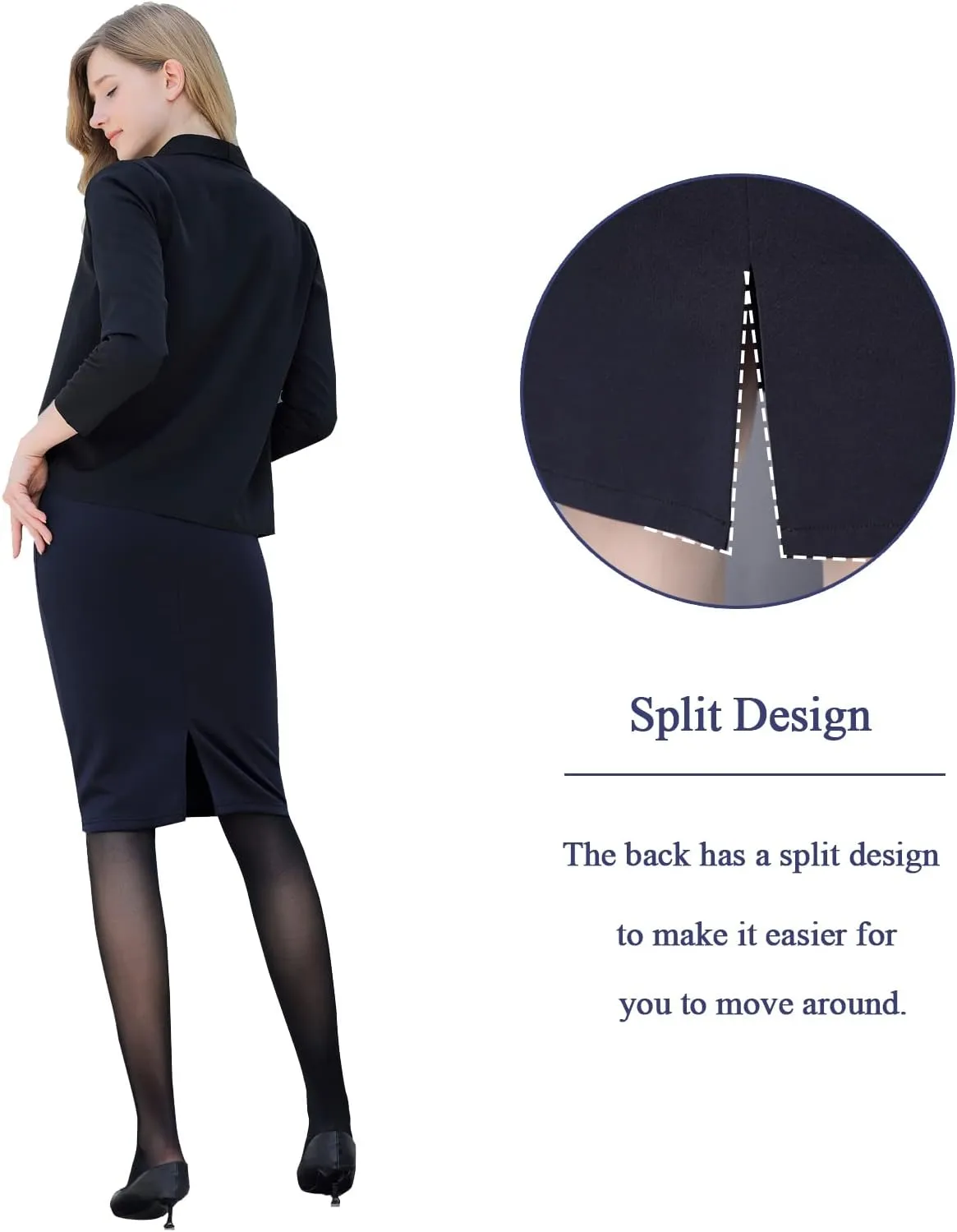 G&Y Women's Elastic Waist Stretch Bodycon Midi Pencil Skirt - Premium Nylon Ponte Office Straight Skirt