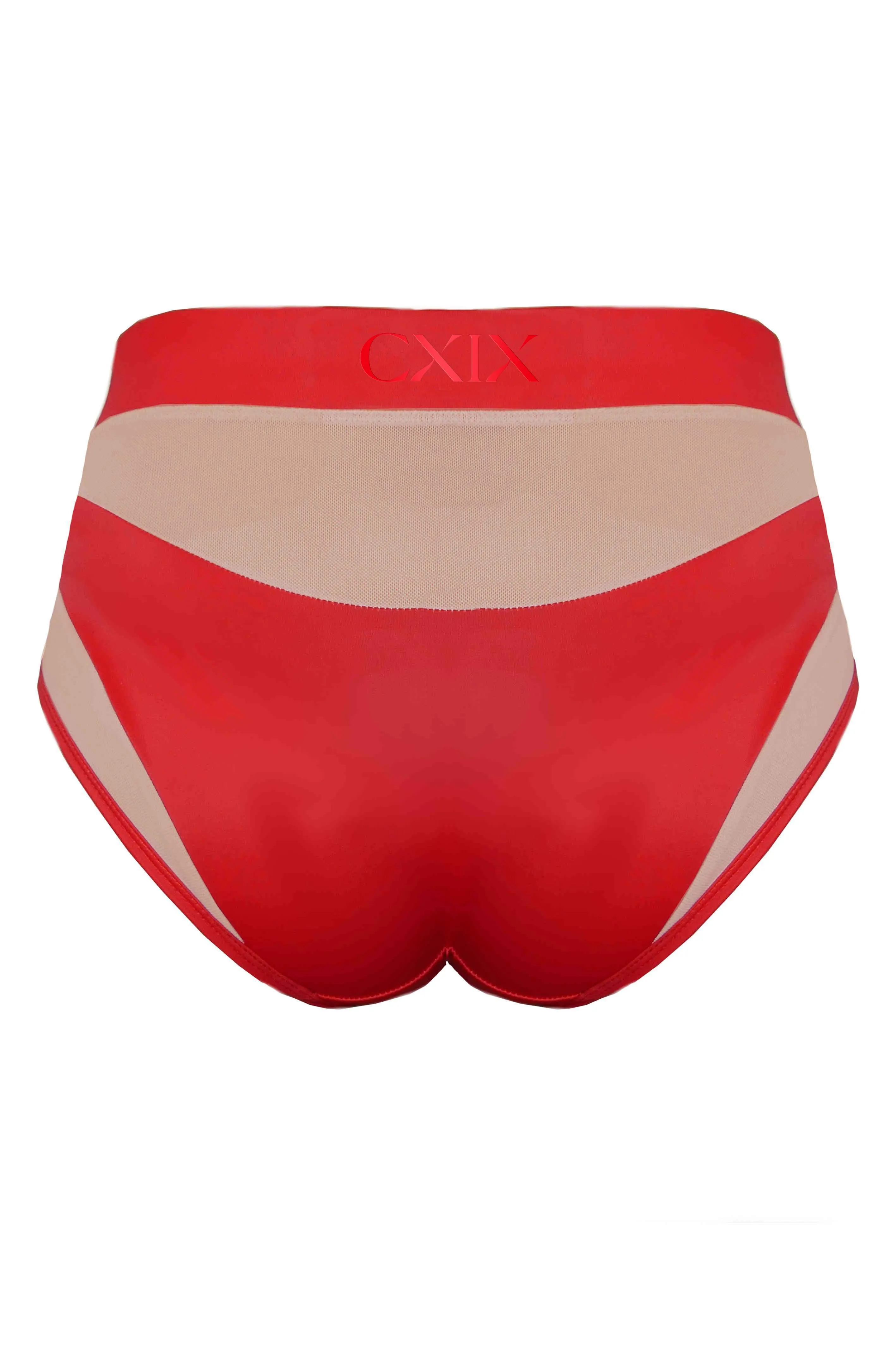 Goddess High Waisted Bottoms - Red with Sand Mesh