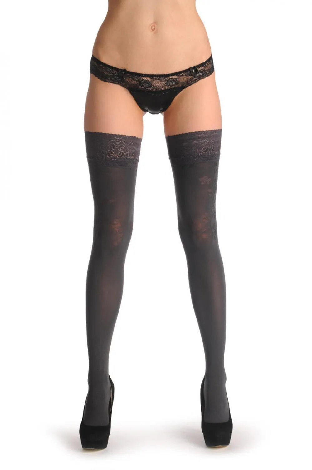 Grey With Semi Transparent Roses on Top & Floral Silicon Lace Top