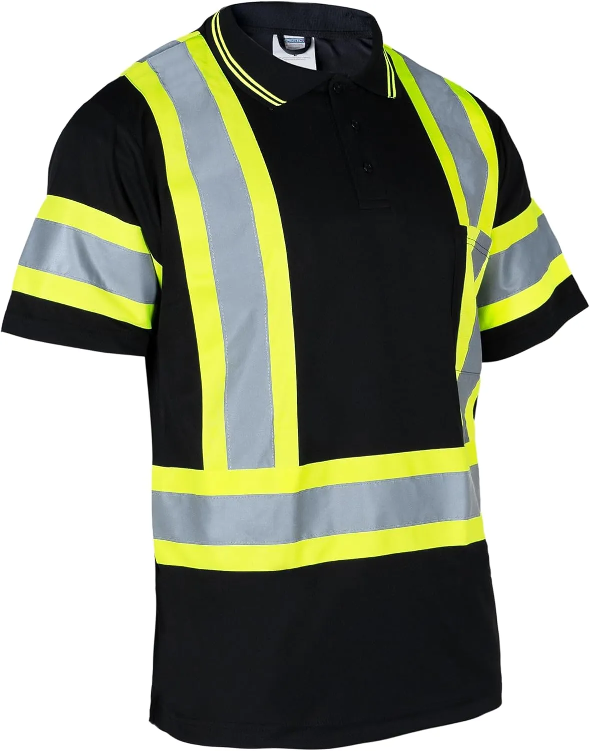JORESTECH Polo Shirt Short Sleeve with Reflective Tape anf High Vis Yellow Contrast Strips and X on The Back