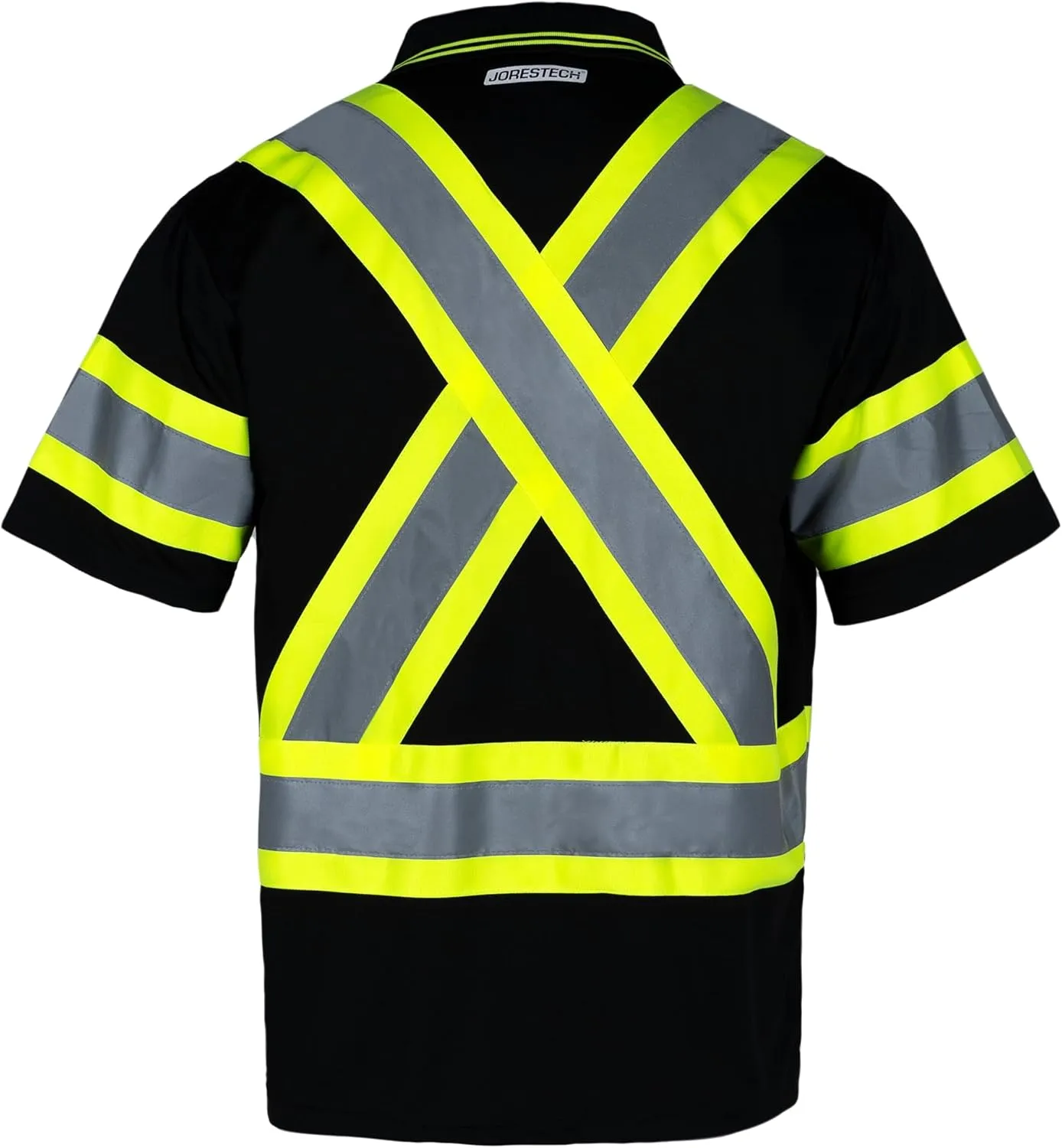 JORESTECH Polo Shirt Short Sleeve with Reflective Tape anf High Vis Yellow Contrast Strips and X on The Back