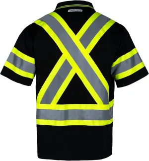 JORESTECH Polo Shirt Short Sleeve with Reflective Tape anf High Vis Yellow Contrast Strips and X on The Back
