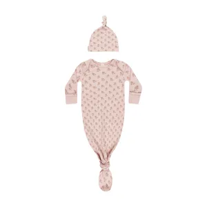 Knotted Baby Gown   Hat Set - Rose by Quincy Mae