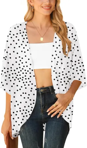 LILBETTER Women Lightweight Chiffon Cardigan Puff Sleeve Loose Beach Wear Cover Up Blouse Top