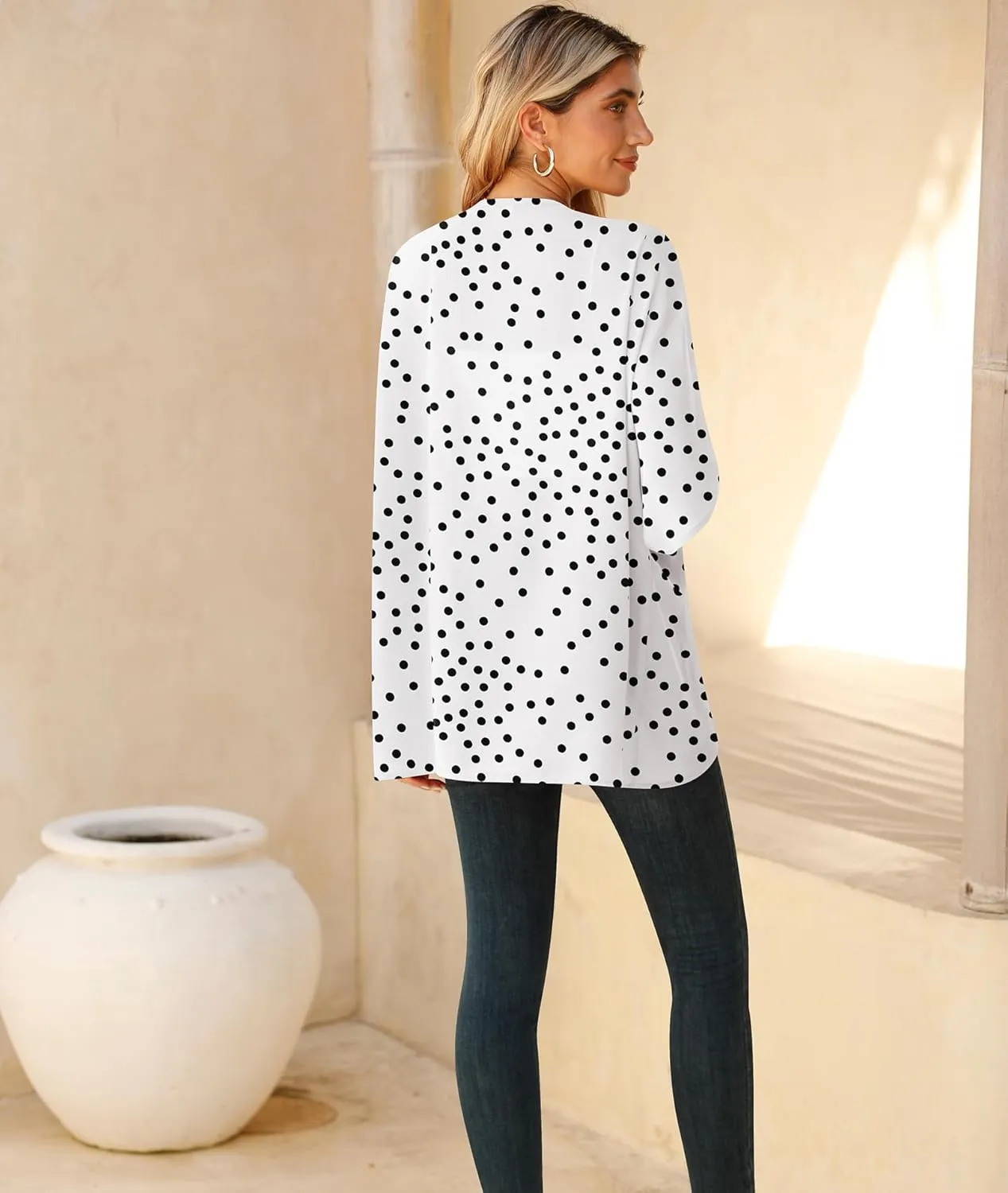 LILBETTER Women Lightweight Chiffon Cardigan Puff Sleeve Loose Beach Wear Cover Up Blouse Top