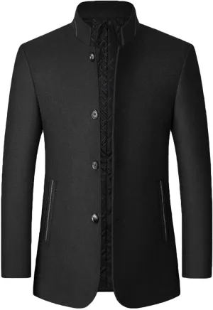 Lu's Chic Men's Wool Trench Coat Winter Coats Single Breasted Quilted Fall Long Sleeve Slim Fit Casual Dressy Jackets