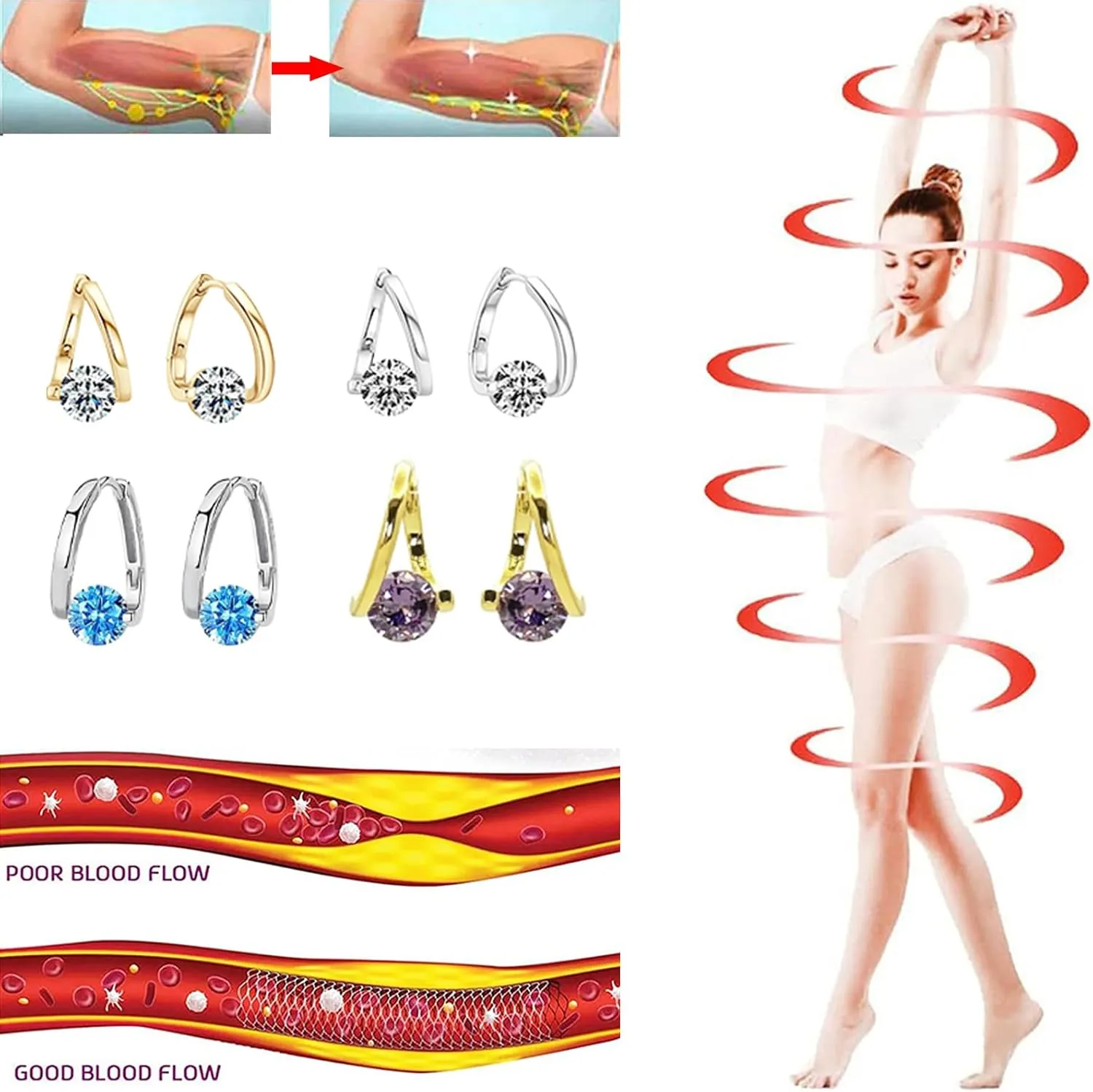Lymphatic Earrings for Women Halolux Histone Lymphvity Germanium Drainage Earrings Magnetotherapy Rhinestone Hoop Earrings Jewelry Gifts