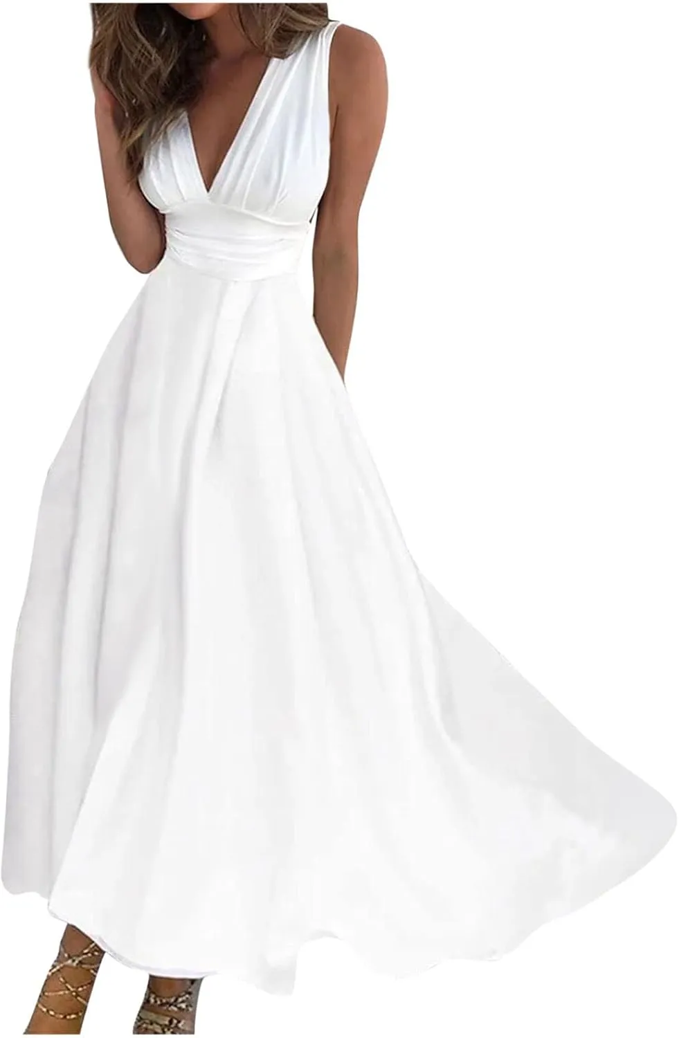 Maxi Dresses for Women 2025 Casual Trendy Summer Dress V Neck Sleeveless Formal Sundresses A Line Flowy Sundress