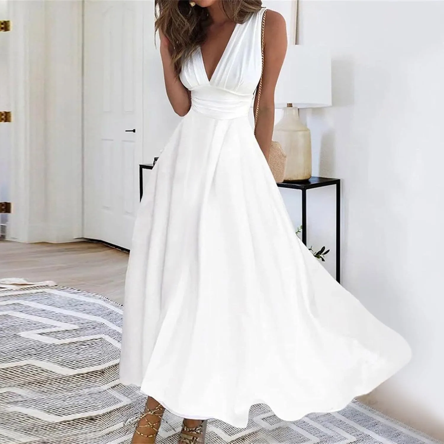 Maxi Dresses for Women 2025 Casual Trendy Summer Dress V Neck Sleeveless Formal Sundresses A Line Flowy Sundress