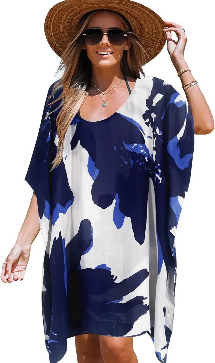 Moss Rose Women's Beach Kaftan Dresses Kimono Swimsuit Cover up for Bathing Suit with Floral Pattern