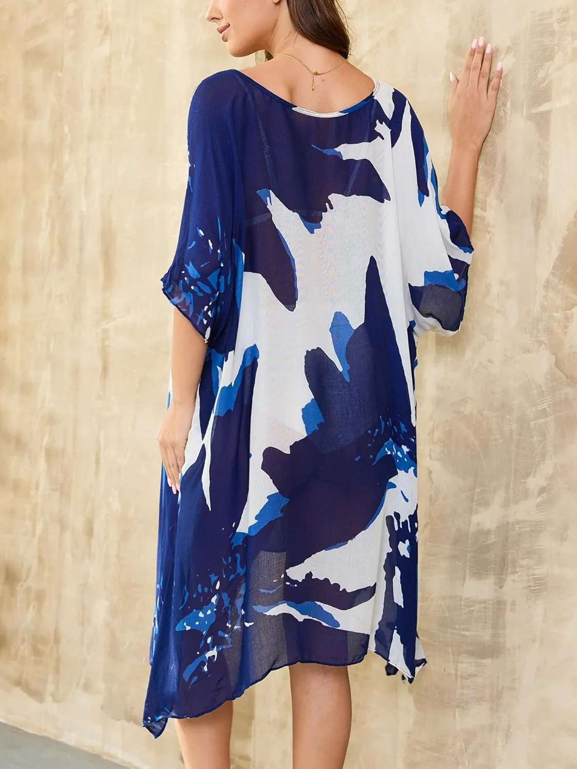 Moss Rose Women's Beach Kaftan Dresses Kimono Swimsuit Cover up for Bathing Suit with Floral Pattern