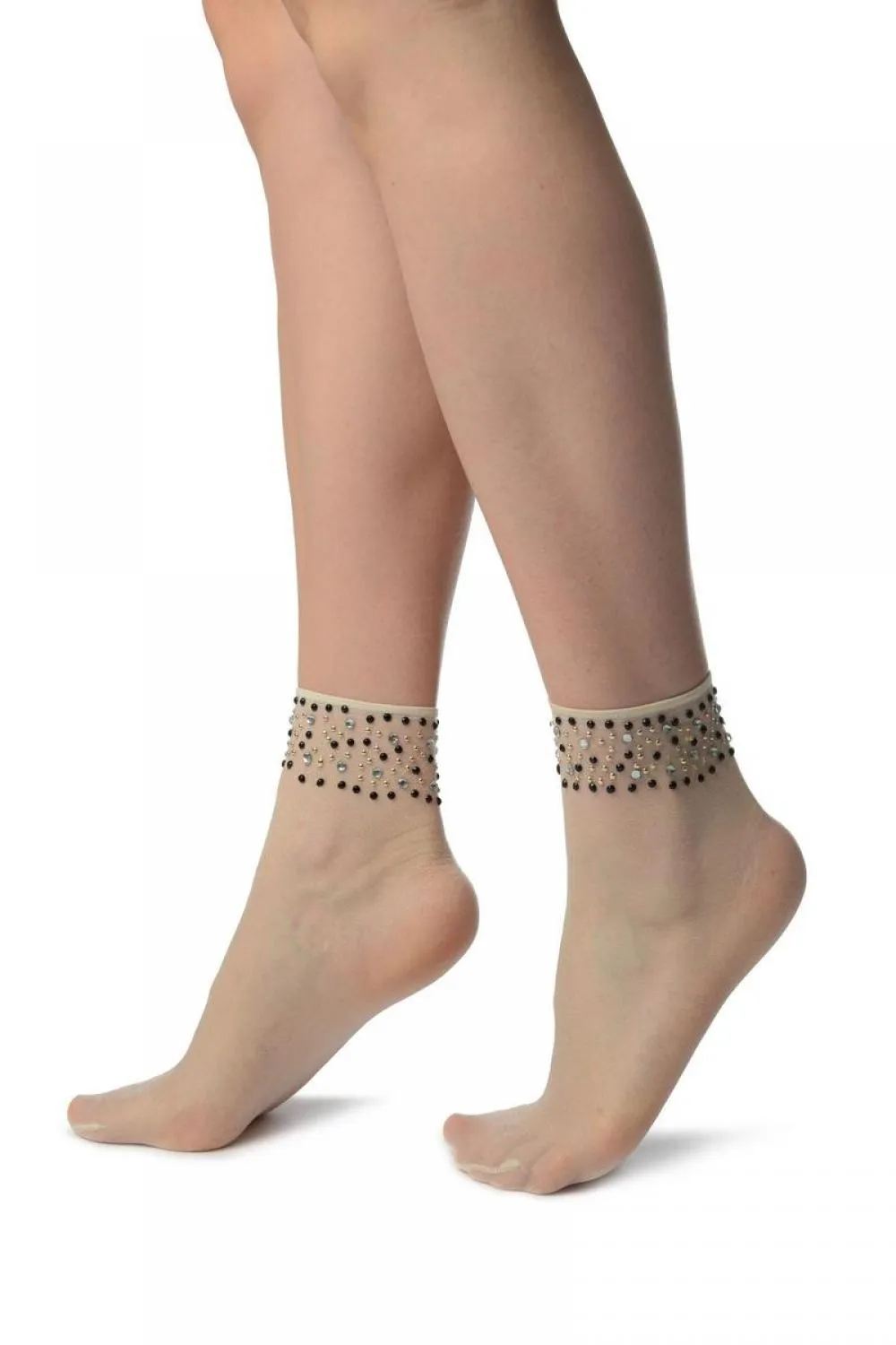 Off-White With Crystals Ankle High Socks