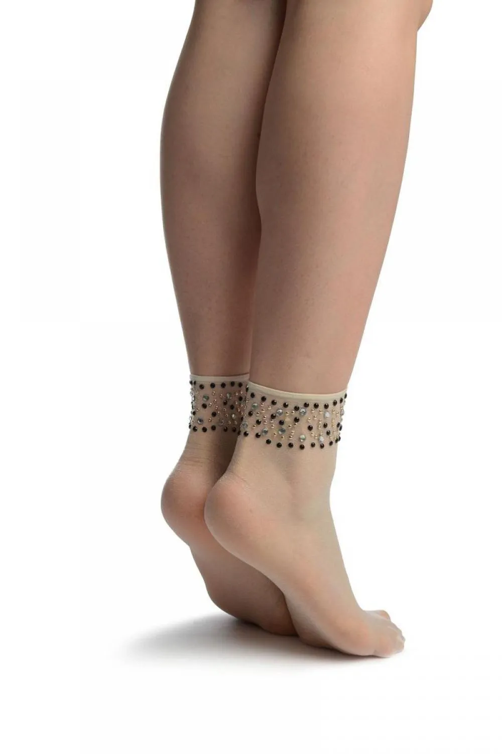 Off-White With Crystals Ankle High Socks
