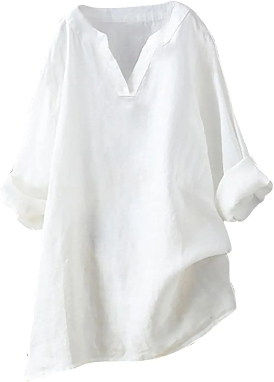 Oversized Crew Neck Linen Tops for Women Sleeve Collar Long Casual Women Shirt Women's Blouse Women's Swimwear Cover