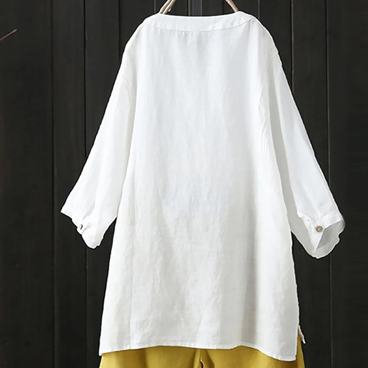 Oversized Crew Neck Linen Tops for Women Sleeve Collar Long Casual Women Shirt Women's Blouse Women's Swimwear Cover