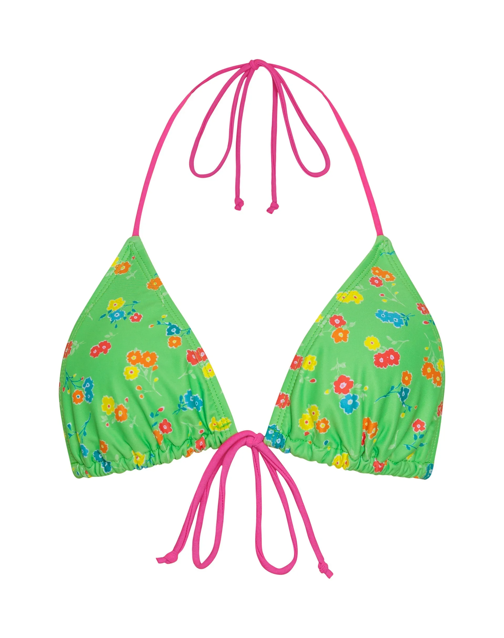 Pamita Bikini Top in Green Floral with Pink Binding