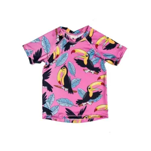 Pink Toucan Short Sleeve Swim Shirt