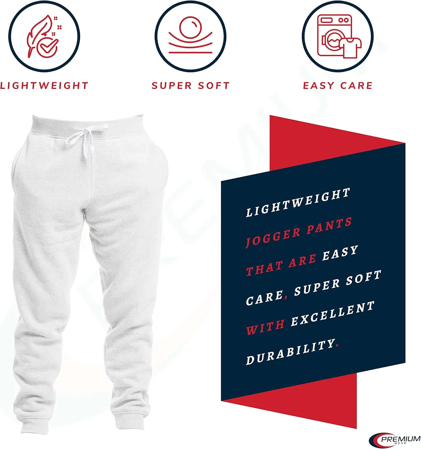 Premium Wear Mens Jogger Sweatpants - Lightweight, Super Soft, 100% Polyester | Elastic Drawstring, Deep Pockets, Tag-Free