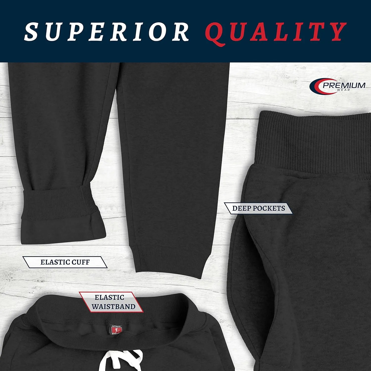 Premium Wear Mens Jogger Sweatpants - Lightweight, Super Soft, 100% Polyester | Elastic Drawstring, Deep Pockets, Tag-Free
