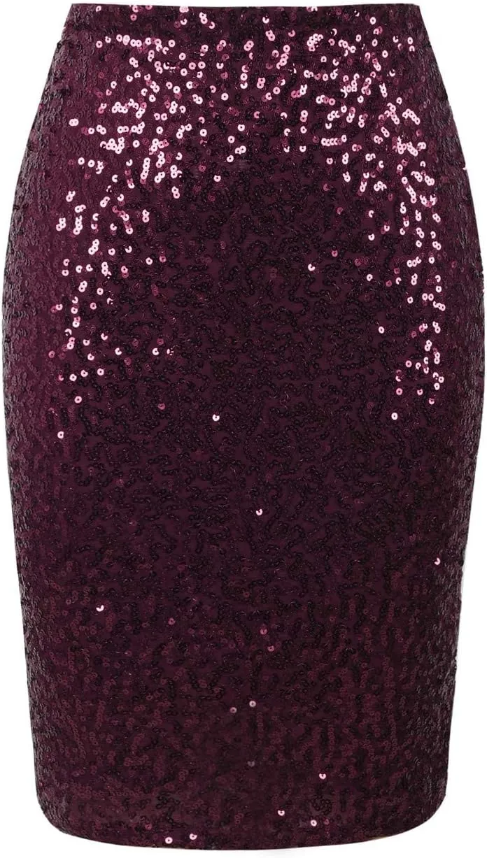 PrettyGuide Women's Sequin Skirt High Waist Sparkle Pencil Skirt Party Cocktail