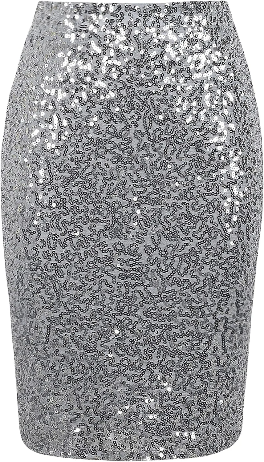 PrettyGuide Women's Sequin Skirt High Waist Sparkle Pencil Skirt Party Cocktail