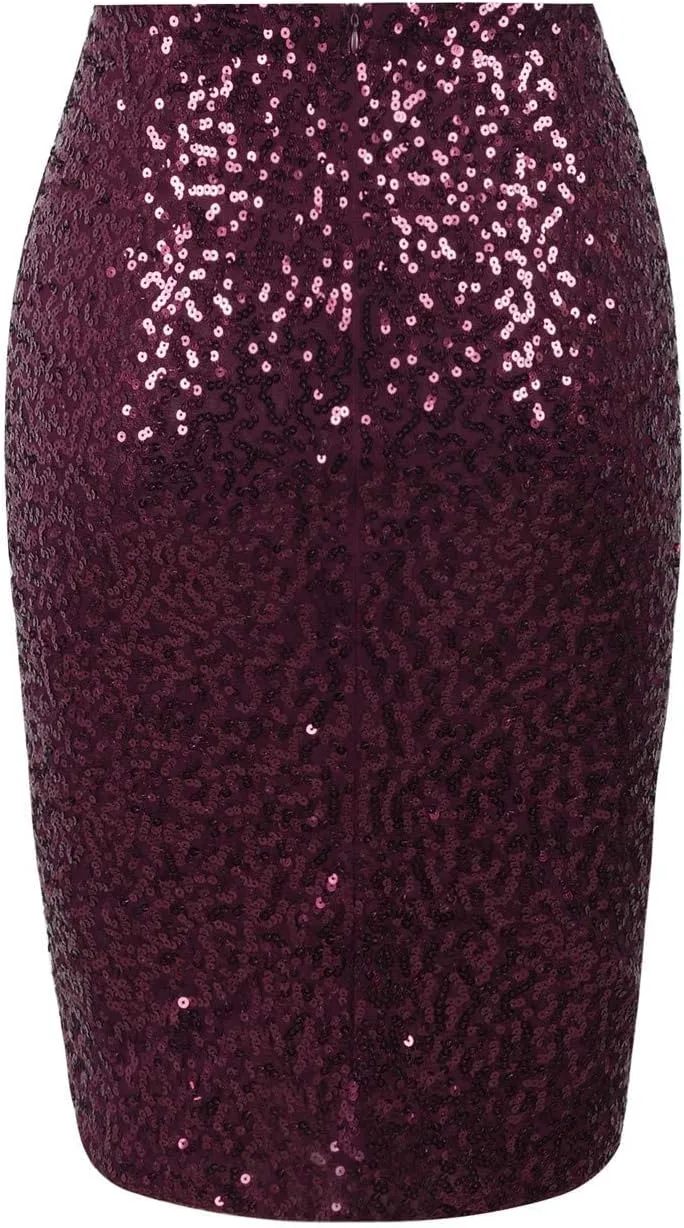 PrettyGuide Women's Sequin Skirt High Waist Sparkle Pencil Skirt Party Cocktail