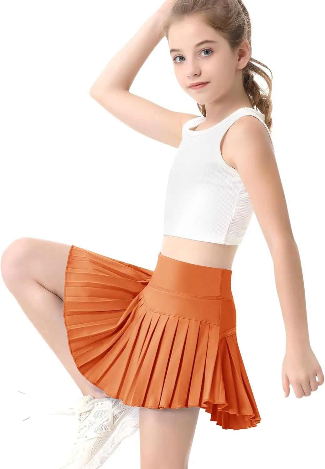 QooNoo Girls Skorts Tennis Skirts for Girls Pleated Athletic Skirt with Pockets Toddler High Waist Cheer Skirt Built-in Short
