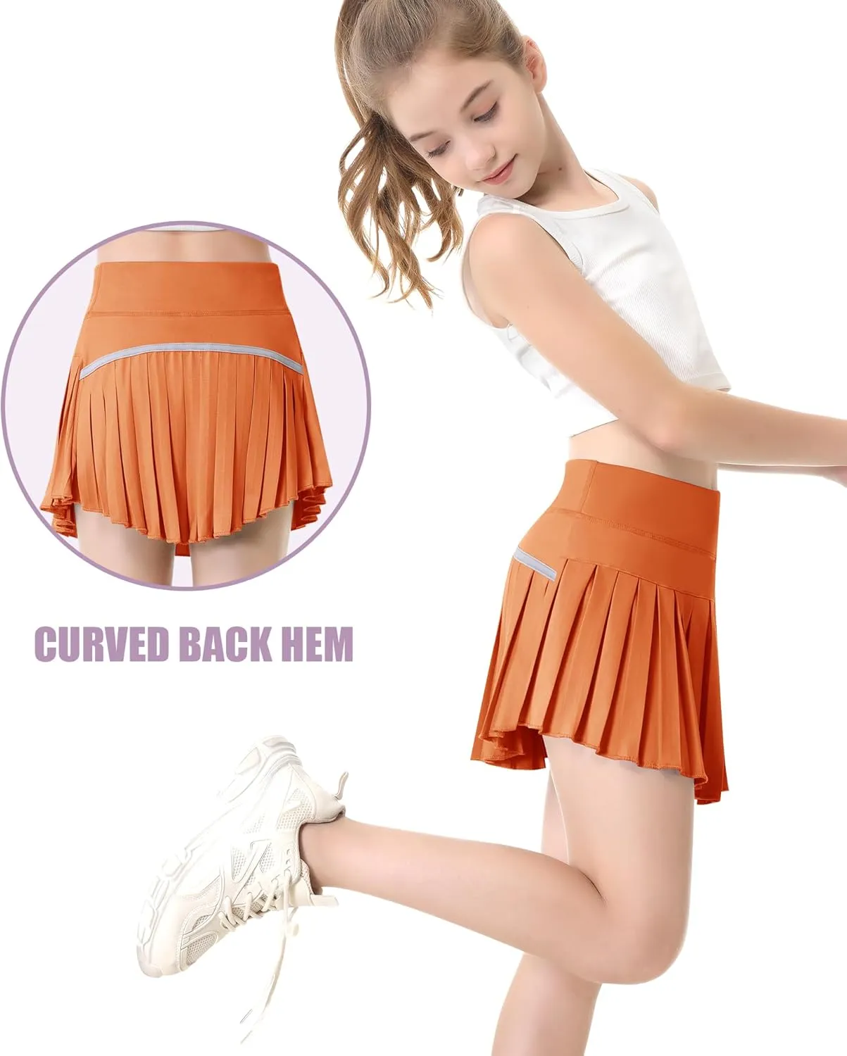 QooNoo Girls Skorts Tennis Skirts for Girls Pleated Athletic Skirt with Pockets Toddler High Waist Cheer Skirt Built-in Short