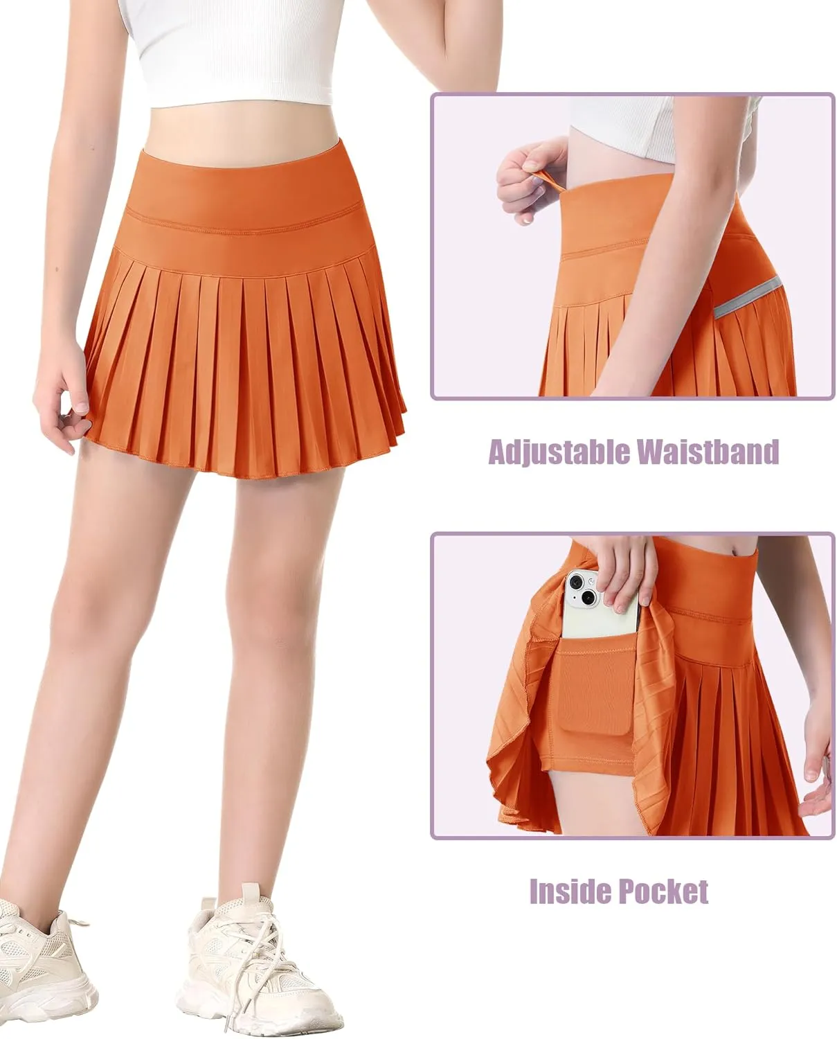 QooNoo Girls Skorts Tennis Skirts for Girls Pleated Athletic Skirt with Pockets Toddler High Waist Cheer Skirt Built-in Short