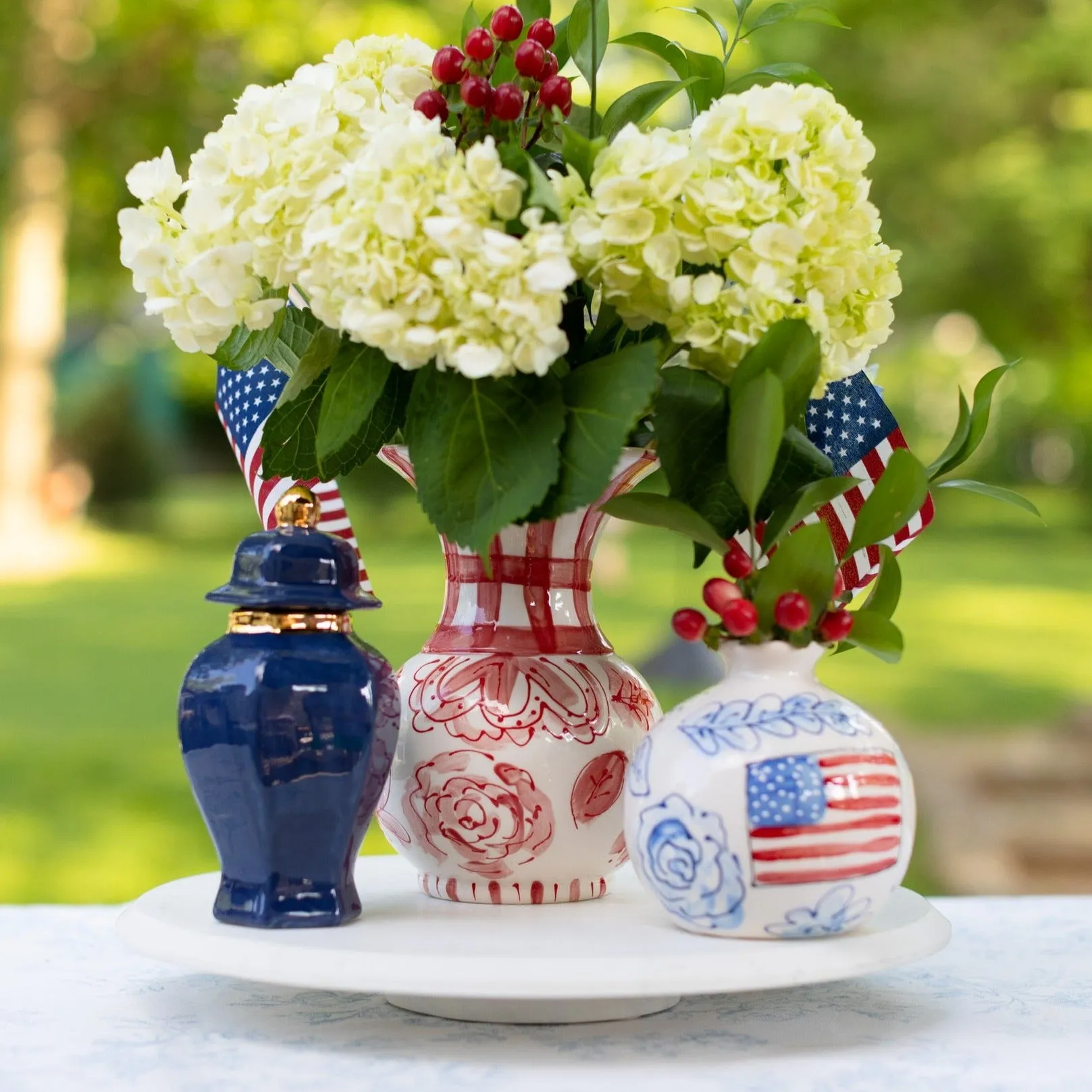 Red Floral and Gingham Chinoiserie Vase