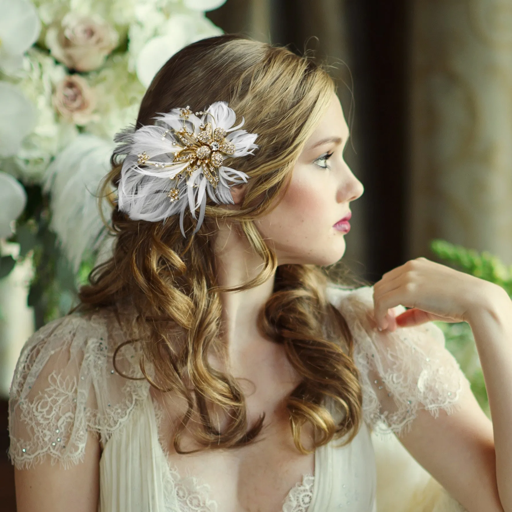 SassB Seraphina Feather Hair Piece - Gold