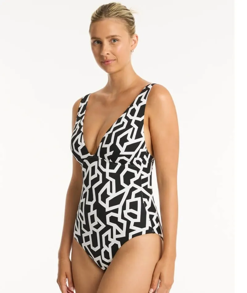 Sea Level Deco Longline Tri One Piece Swimsuit - Black