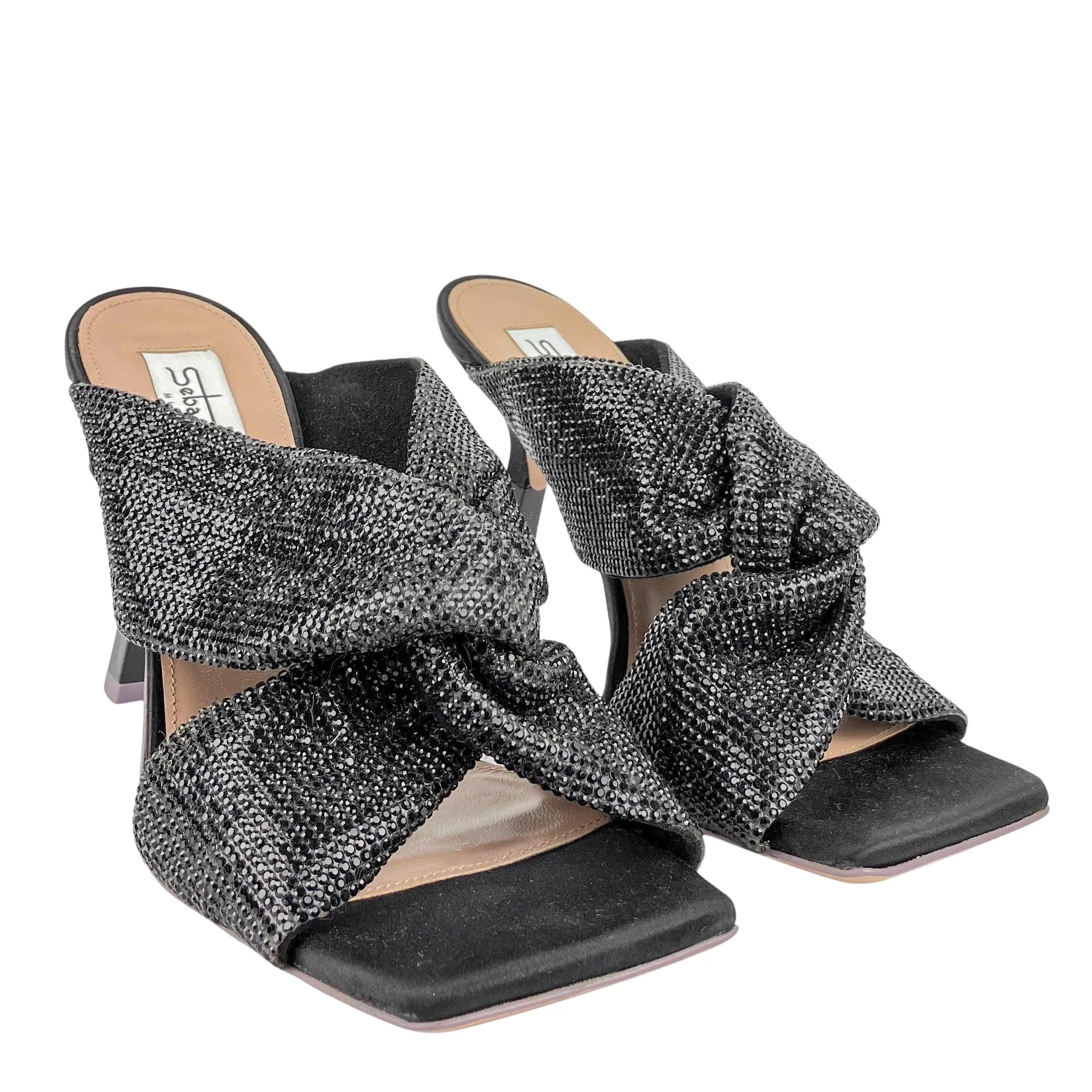 Sebastian Paris Crystal Mules in Black