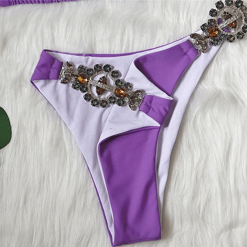 Sexy Women's Side Rhinestone Beach Bikini Set - SF1880