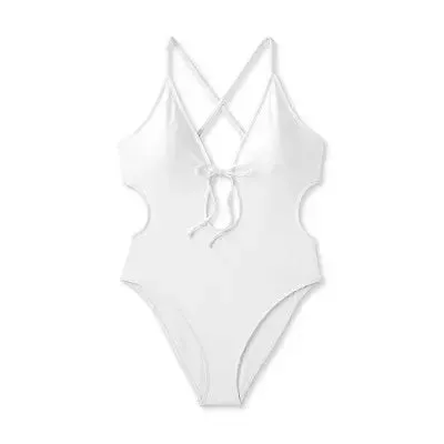 Shade & Shore Women's Plunge One Piece Swimsuit Tie-Front Swimwear