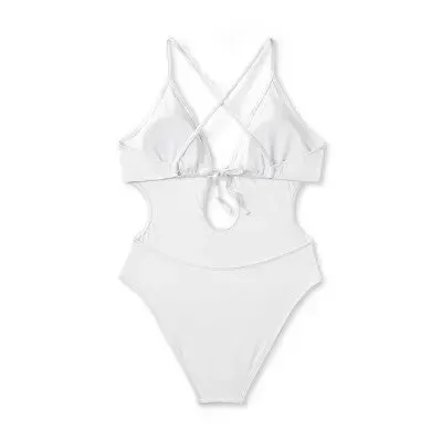 Shade & Shore Women's Plunge One Piece Swimsuit Tie-Front Swimwear