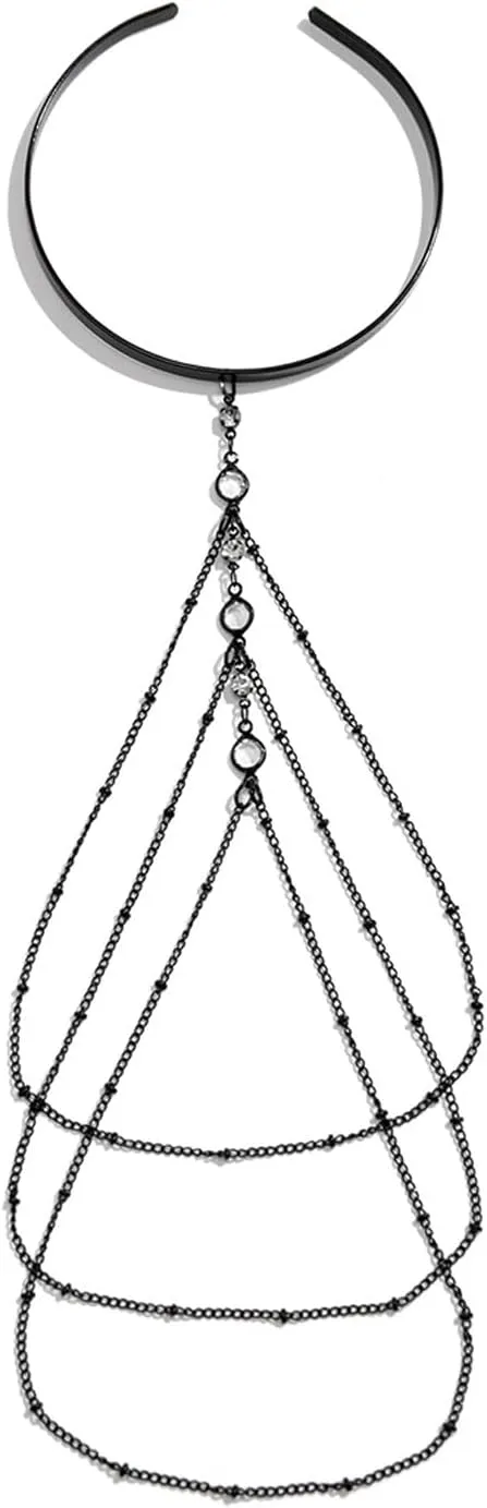 Simple Crystal Bead Tassel Upper Arm Chain Bracelet Multi-layered Bikini Armlet Rhinestone Adjustable Open Arm Cuff Bangle Bracelets Summer Beach Body Jewelry for Women