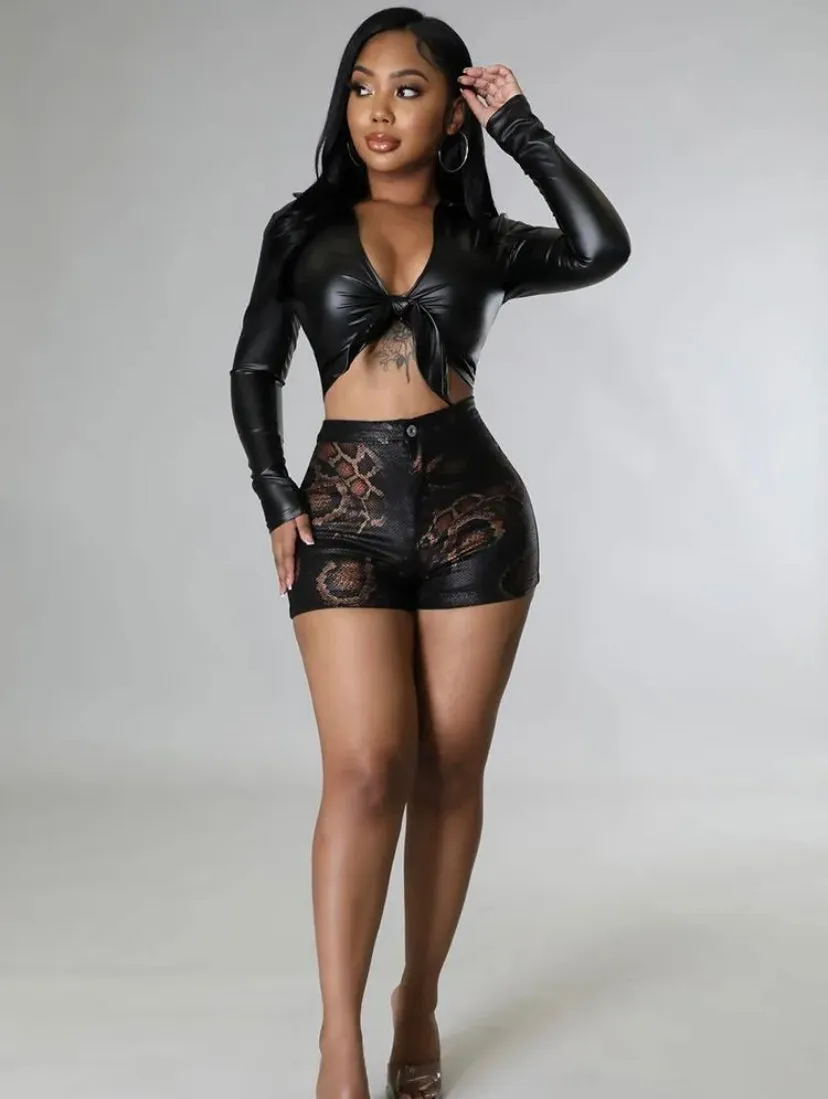 Snakeskin Printed Tight Pants & Shorts