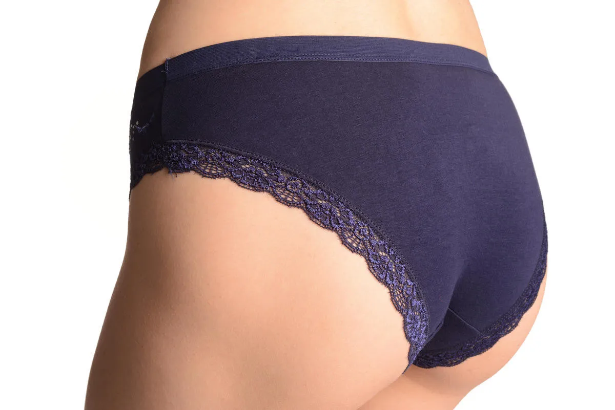 Soft Cotton With Crystal Circles Dark Blue High Leg Brazilian