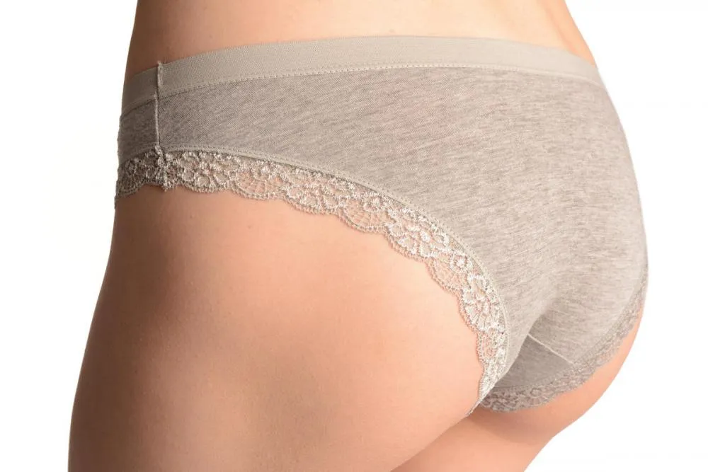 Soft Cotton With Crystal Circles Grey High Leg Brazilian