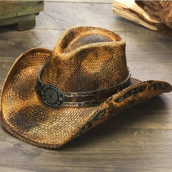 Stampede Men's Western Straw Cowboy Hat - The Revolver Tea Stained