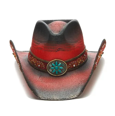 Stampede Women's Straw Cowboy Hat - Ruby Red Stain