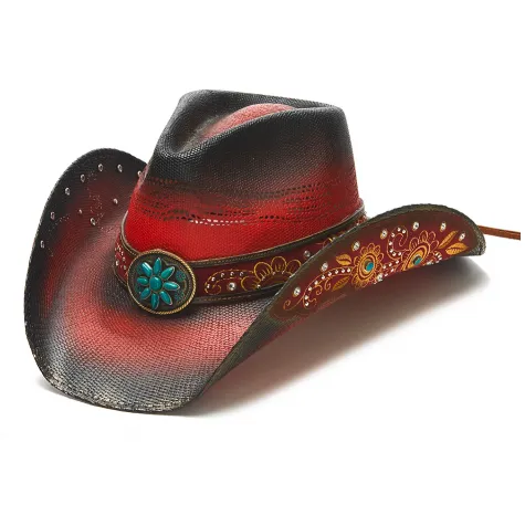Stampede Women's Straw Cowboy Hat - Ruby Red Stain