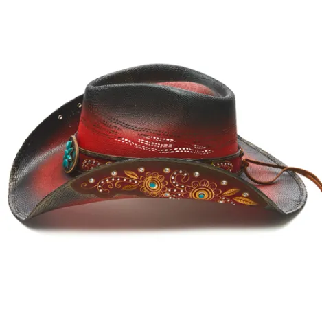 Stampede Women's Straw Cowboy Hat - Ruby Red Stain