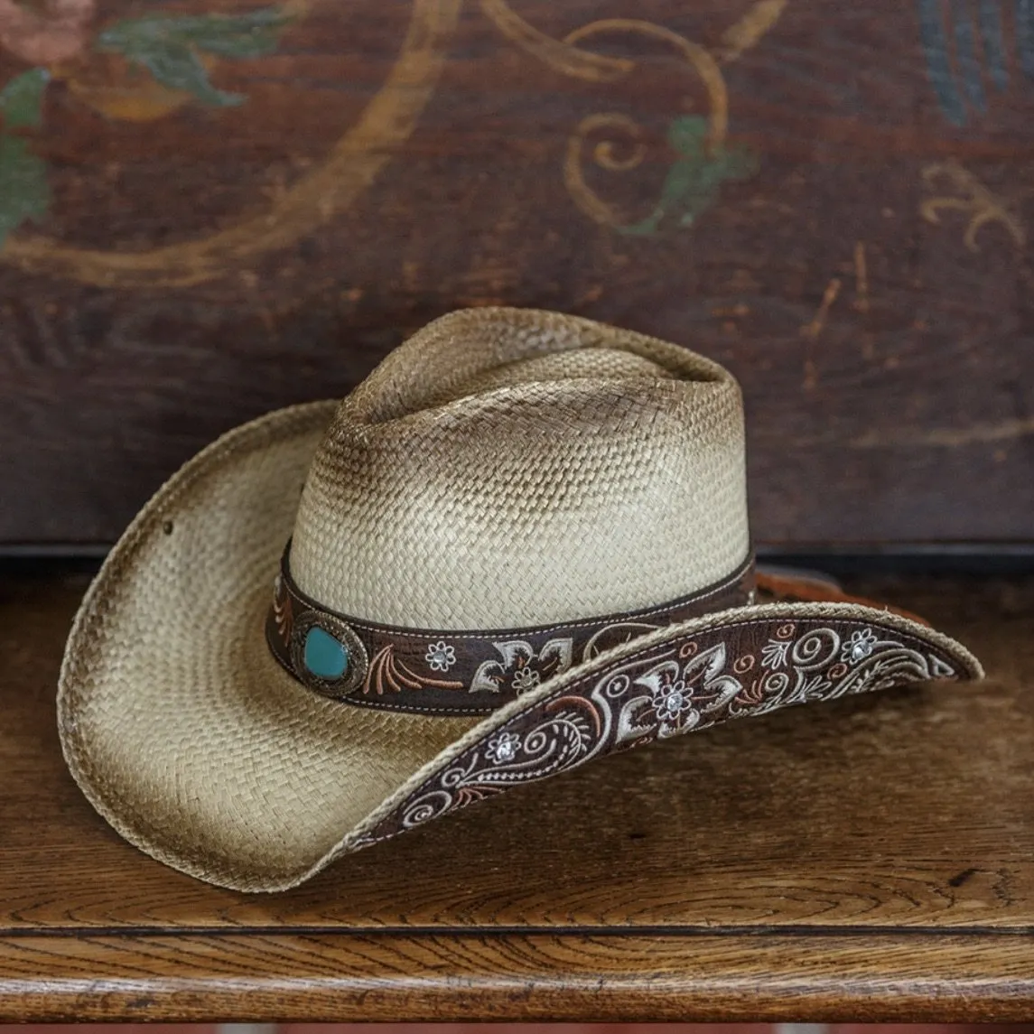 Stampede Women's Western Straw Hat - The Dogwood with Flowers and Rhinestones