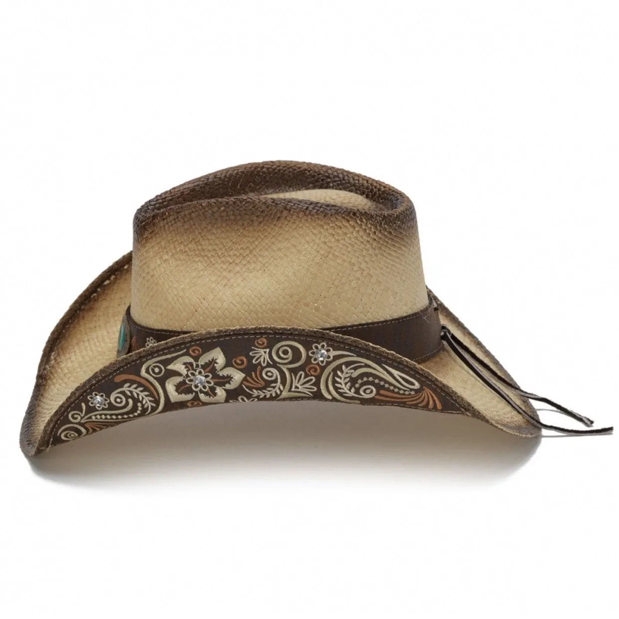 Stampede Women's Western Straw Hat - The Dogwood with Flowers and Rhinestones