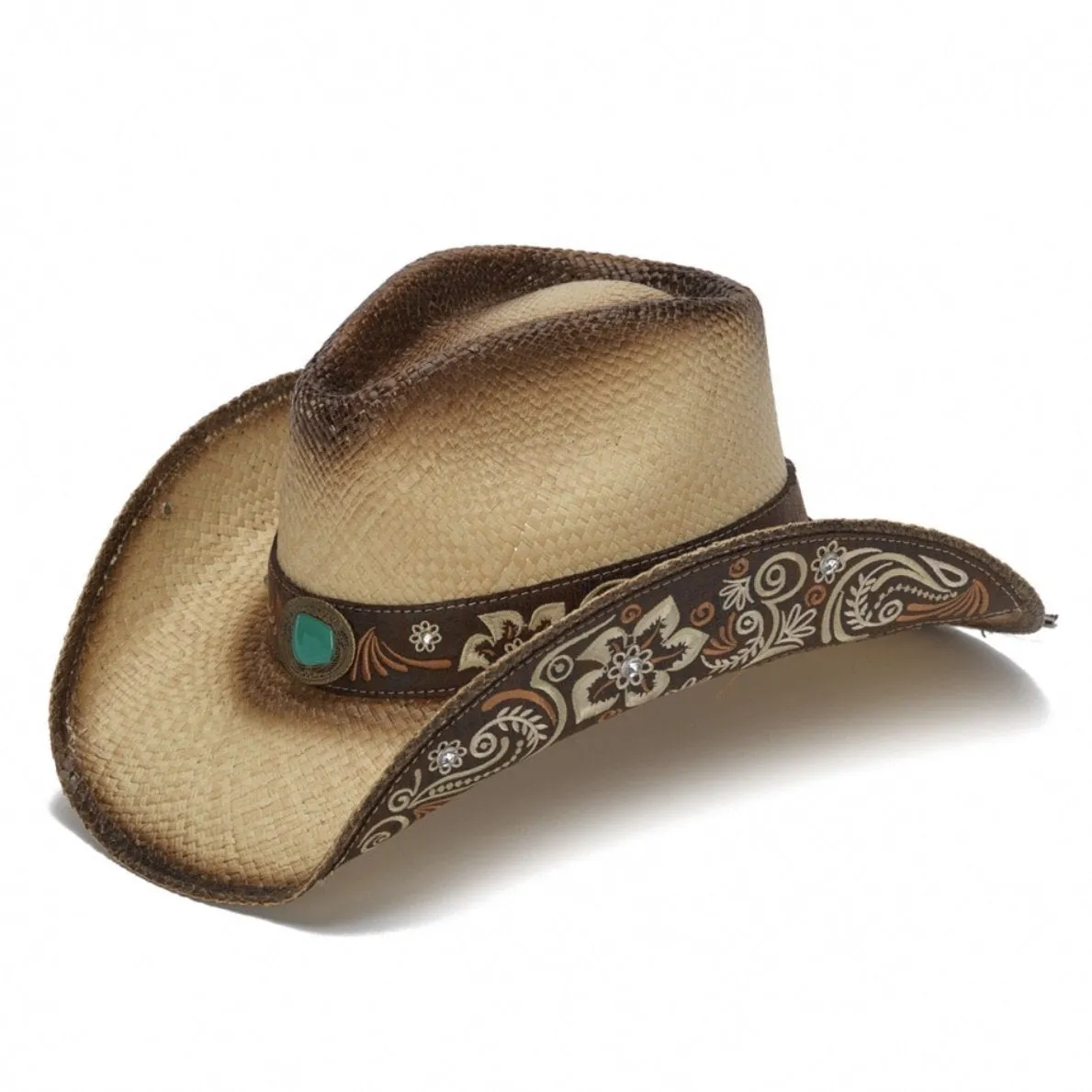Stampede Women's Western Straw Hat - The Dogwood with Flowers and Rhinestones