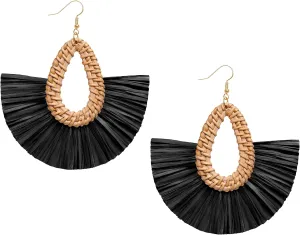 Statement Raffia Tassel Earrings Boho Summer Beach Earrings Lightweight Straw Wicker Dangle Drop Earrings Trendy Rattan Fringe Jewelry for Women